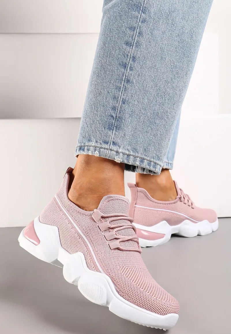 Różowe Wsuwane Buty Sportowe z Elastyczną Cholewką na Grubej Podeszwie Malasia