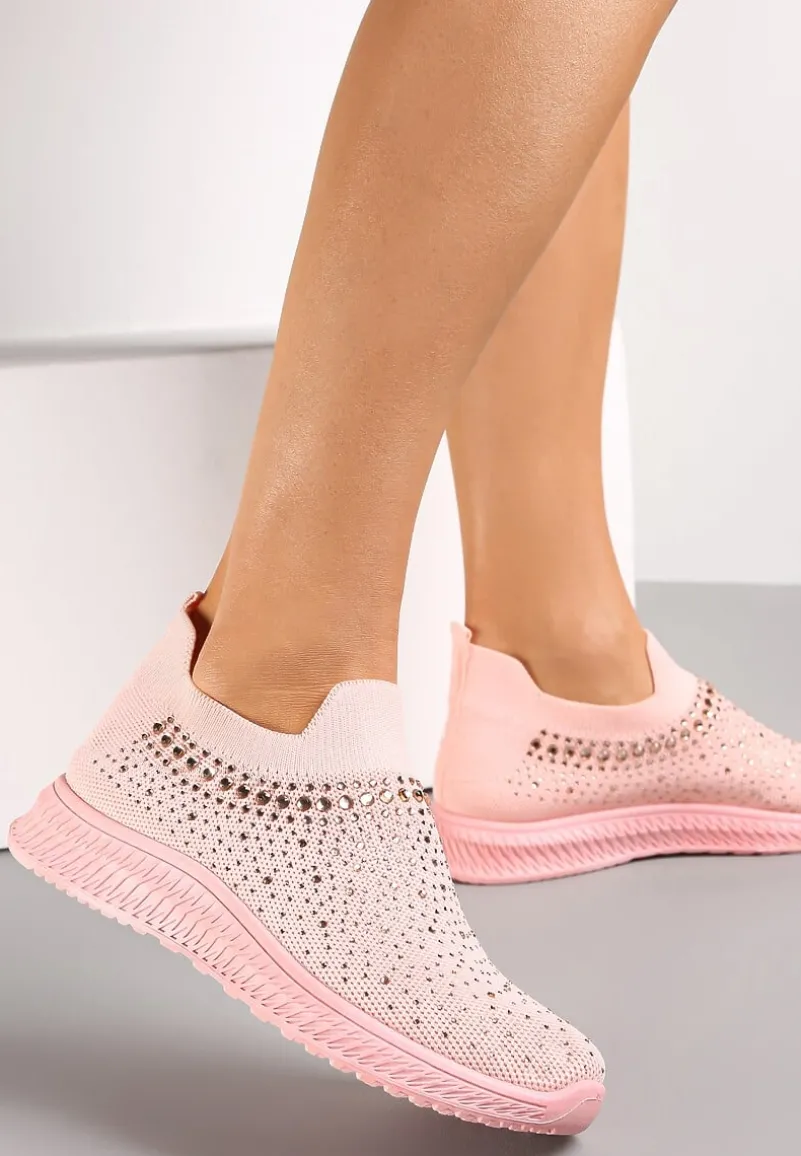 Różowe Wsuwane Buty Sportowe Ozdobione Cyrkoniami Nessos