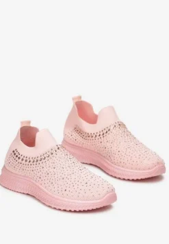 Różowe Wsuwane Buty Sportowe Ozdobione Cyrkoniami Nessos