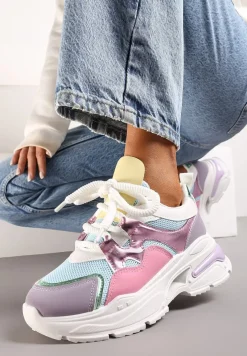 Różowo-Fioletowe Sneakersy na Platformie z Wycięciem i Grubymi Sznurówkami Bosylia