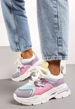 Różowo-Fioletowe Sneakersy na Platformie z Wycięciem i Grubymi Sznurówkami Bosylia