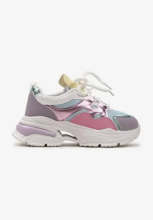 Różowo-Fioletowe Sneakersy na Platformie z Wycięciem i Grubymi Sznurówkami Bosylia