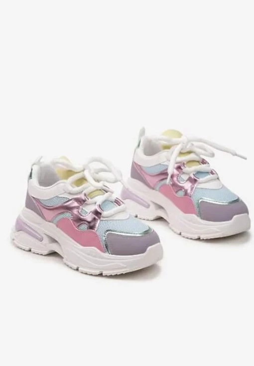 Różowo-Fioletowe Sneakersy na Platformie z Wycięciem i Grubymi Sznurówkami Bosylia