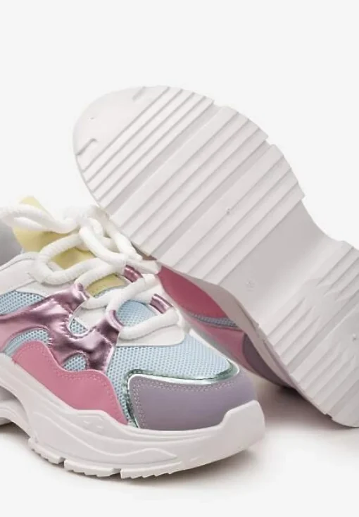 Różowo-Fioletowe Sneakersy na Platformie z Wycięciem i Grubymi Sznurówkami Bosylia