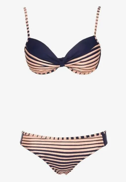 Różowo-Granatowe Bikini Dwuczęściowe w Paski Biustonosz i Figi Wialisa