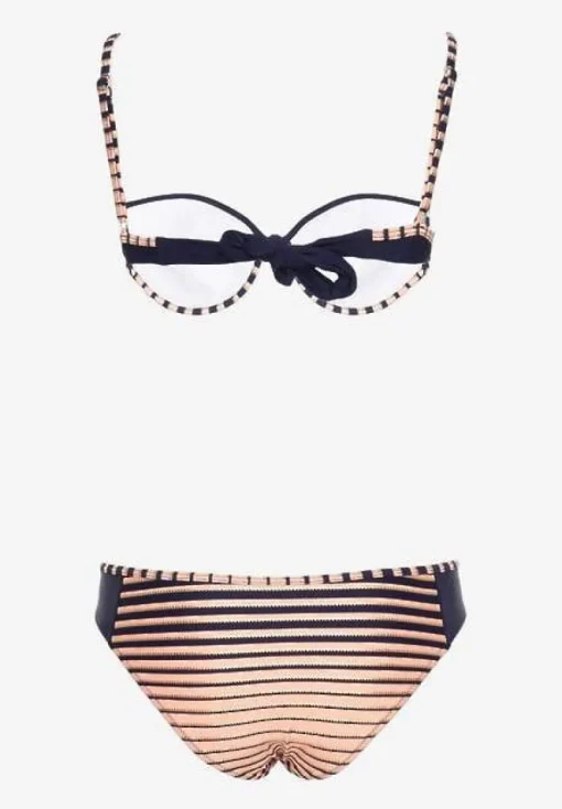 Różowo-Granatowe Bikini Dwuczęściowe w Paski Biustonosz i Figi Wialisa