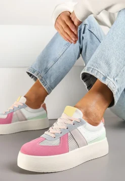 Różowo-Niebieskie Sneakersy Typu Kultowe Tenisówki na Grubej Podeszwie Nanessa
