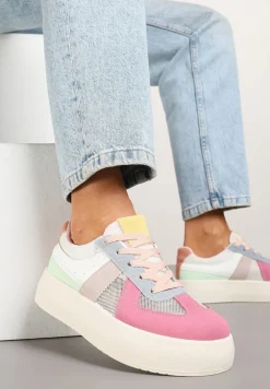 Różowo-Niebieskie Sneakersy Typu Kultowe Tenisówki na Grubej Podeszwie Nanessa