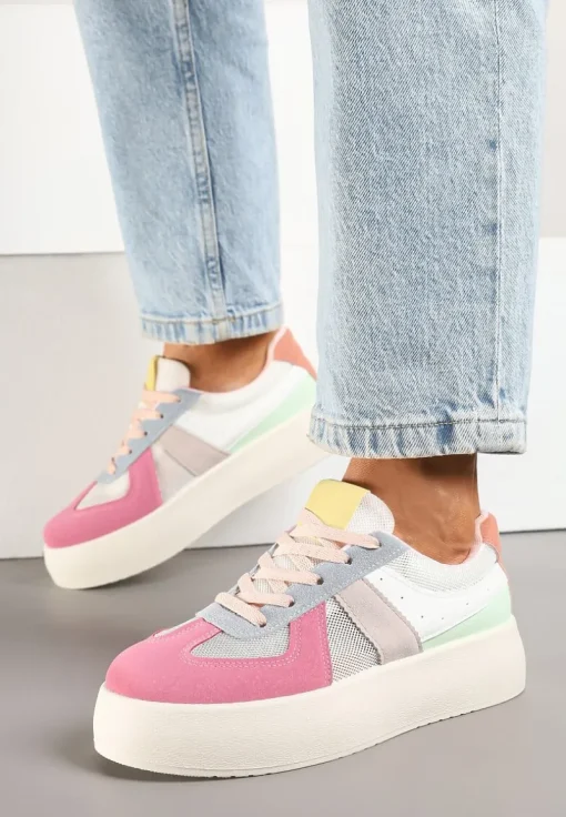 Różowo-Niebieskie Sneakersy Typu Kultowe Tenisówki na Grubej Podeszwie Nanessa