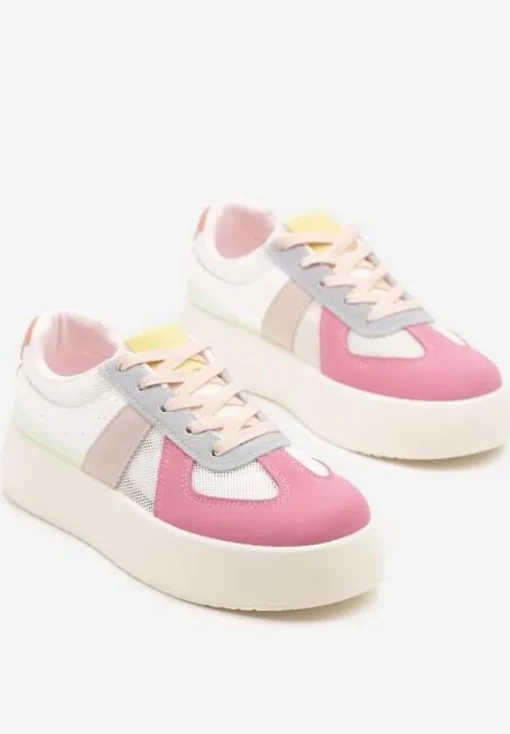 Różowo-Niebieskie Sneakersy Typu Kultowe Tenisówki na Grubej Podeszwie Nanessa