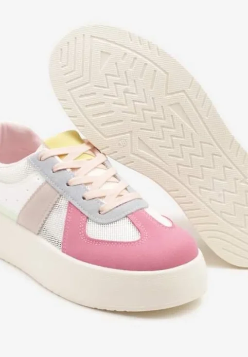Różowo-Niebieskie Sneakersy Typu Kultowe Tenisówki na Grubej Podeszwie Nanessa