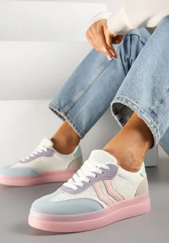 Różowo-Niebieskie Sneakersy Tenisówki Ozdobione Paskami Falovinia