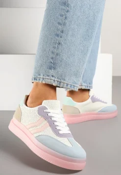 Różowo-Niebieskie Sneakersy Tenisówki Ozdobione Paskami Falovinia