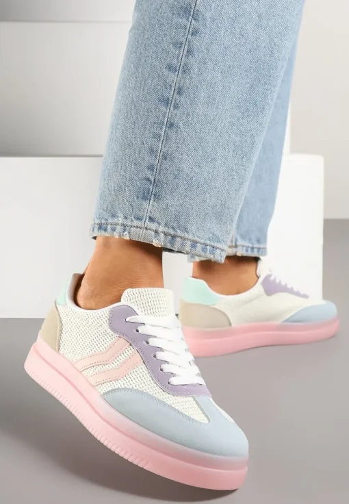 Różowo-Niebieskie Sneakersy Tenisówki Ozdobione Paskami Falovinia