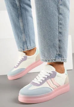 Różowo-Niebieskie Sneakersy Tenisówki Ozdobione Paskami Falovinia