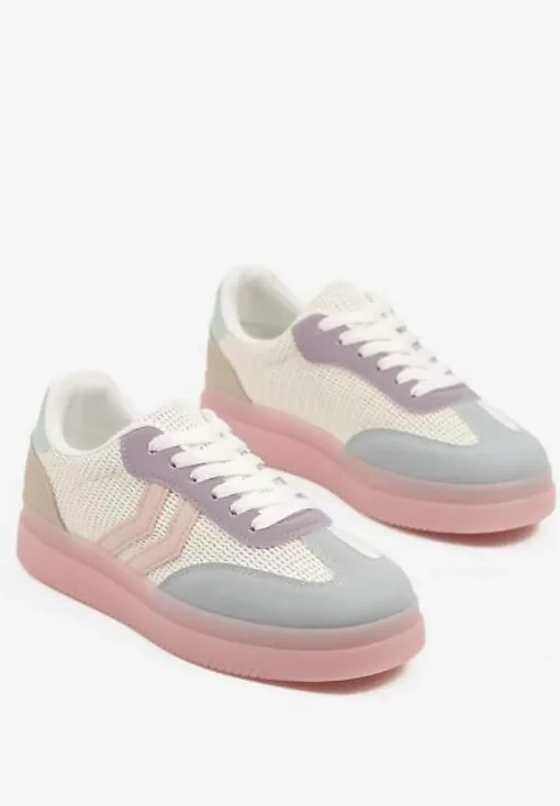 Różowo-Niebieskie Sneakersy Tenisówki Ozdobione Paskami Falovinia