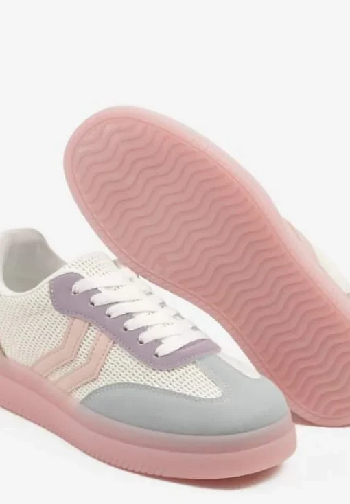 Różowo-Niebieskie Sneakersy Tenisówki Ozdobione Paskami Falovinia