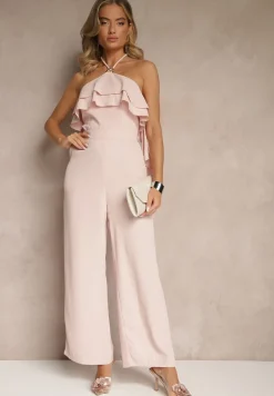 Różowy Asymetryczny Kombinezon Ozdobiony Metaliczną Aplikacją Tilfina