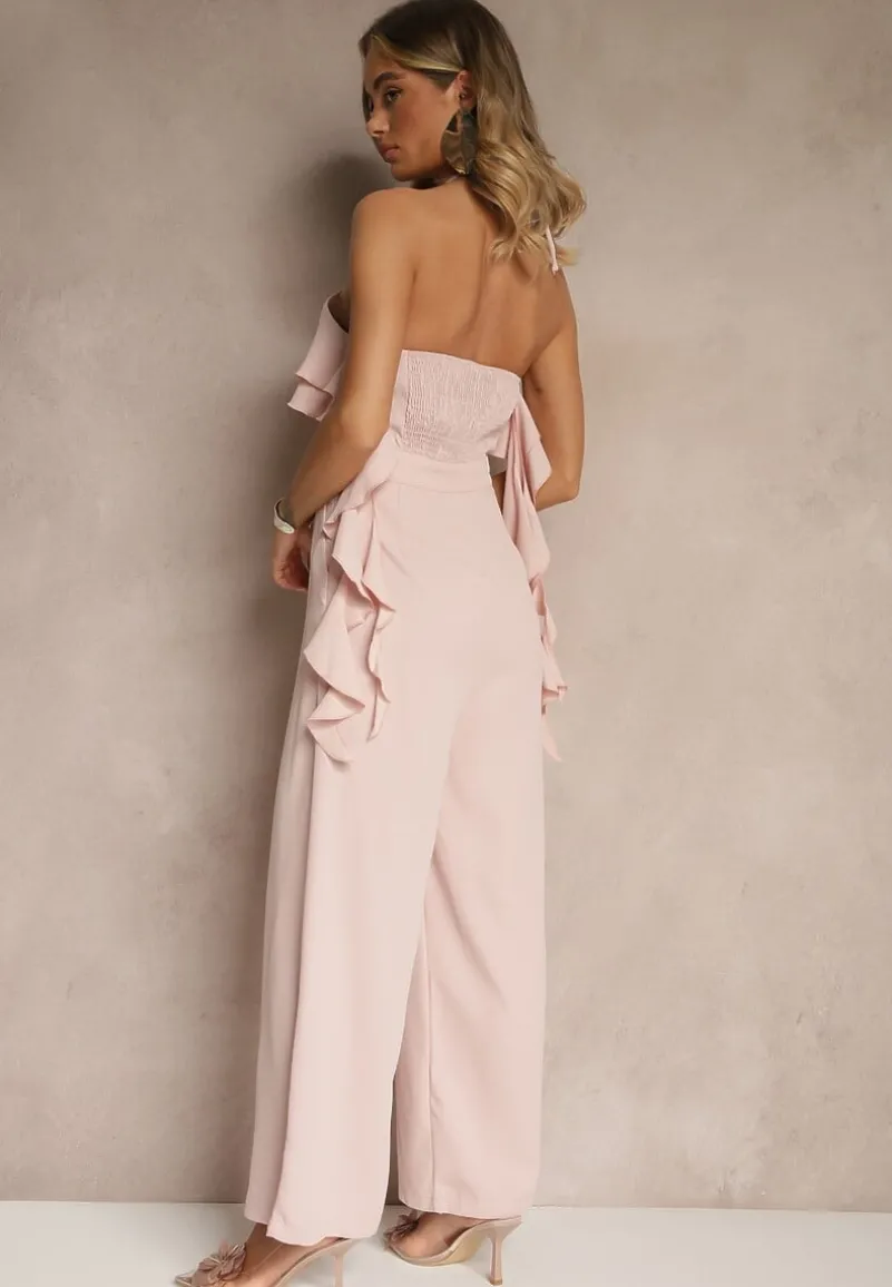 Różowy Asymetryczny Kombinezon Ozdobiony Metaliczną Aplikacją Tilfina