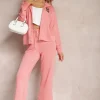 Różowy Bawełniany Komplet Dresowy Bluza z Kołnierzem i Spodnie Caelin