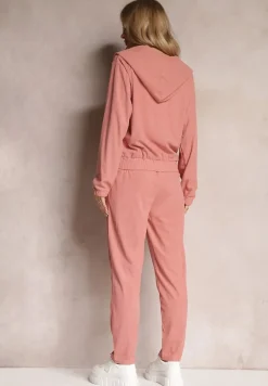 Różowy 2-częściowy Komplet Dresowy z Materiału w Prążki Zollanu