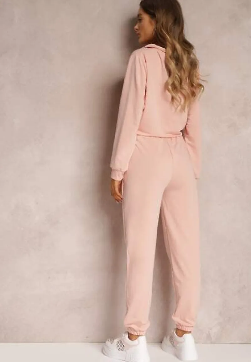 Różowy 2-częściowy Komplet Dresowy ze Spodniami i Bluzą Erassi