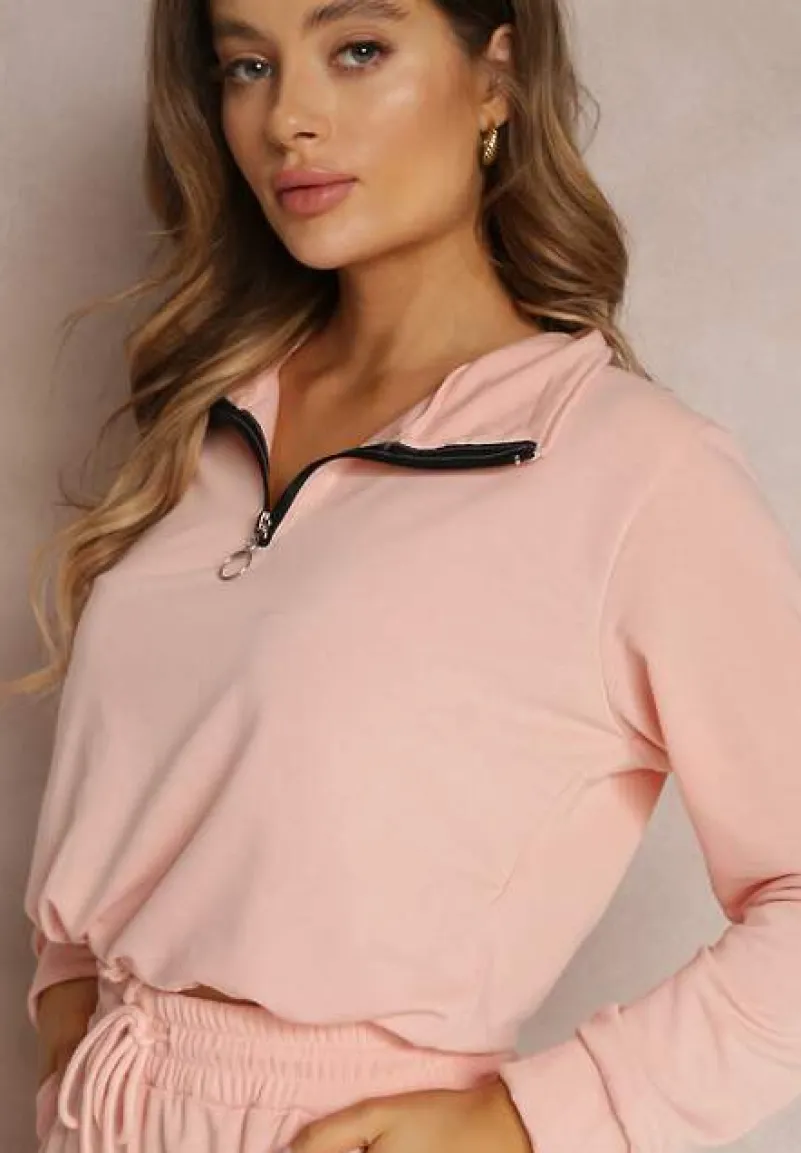 Różowy 2-częściowy Komplet Dresowy ze Spodniami i Bluzą Erassi