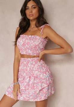 Różowy 2-częściowy Komplet z Topem i Spódnicą Mathieu