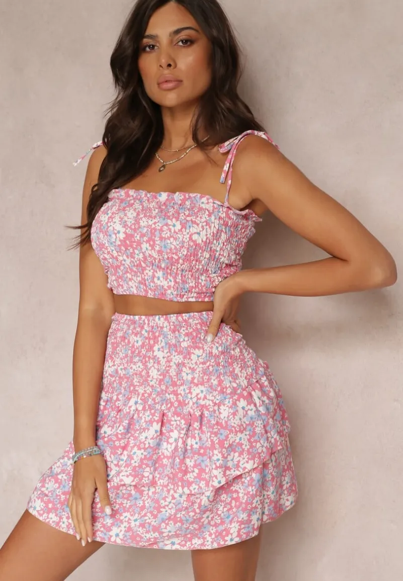 Różowy 2-częściowy Komplet z Topem i Spódnicą Mathieu