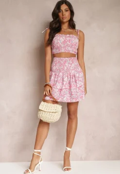 Różowy 2-częściowy Komplet z Topem i Spódnicą Mathieu