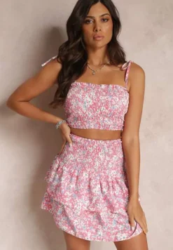 Różowy 2-częściowy Komplet z Topem i Spódnicą Mathieu