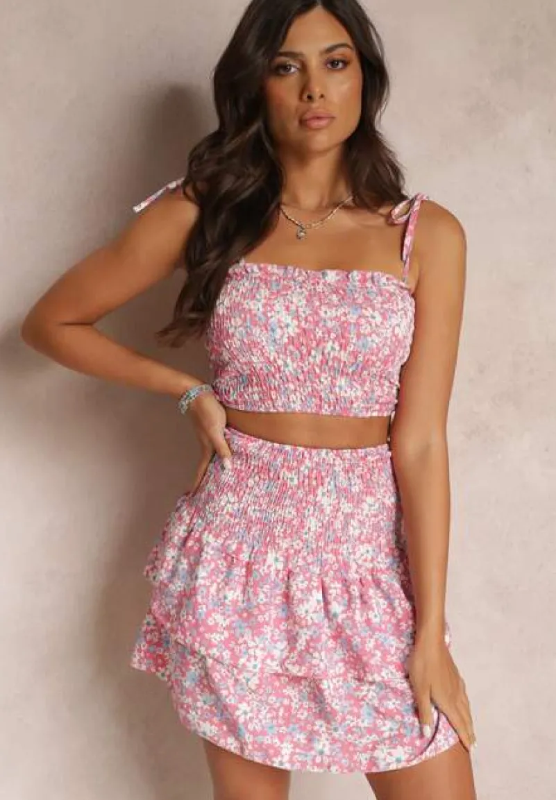 Różowy 2-częściowy Komplet z Topem i Spódnicą Mathieu