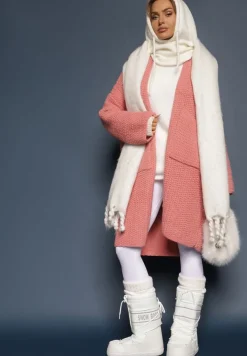 Różowy Kardigan Bez Zapięć Zdobiony Luźnym Splotem i Wsuwanymi Kieszeniami Calineth