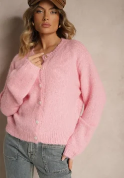 Różowy Klasyczny Kardigan o Prostym Kroju Riavara