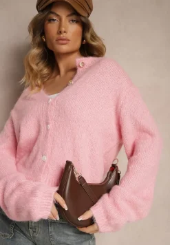 Różowy Klasyczny Kardigan o Prostym Kroju Riavara