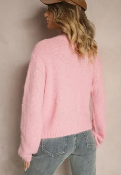 Różowy Klasyczny Kardigan o Prostym Kroju Riavara