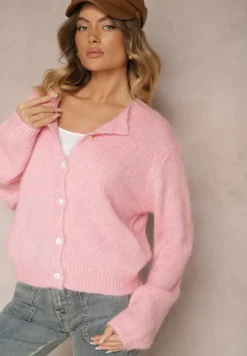 Różowy Klasyczny Kardigan o Prostym Kroju Riavara