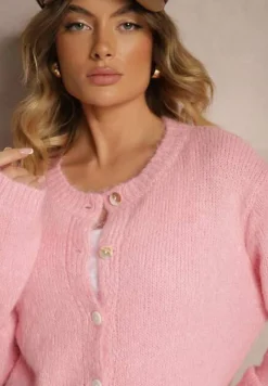 Różowy Klasyczny Kardigan o Prostym Kroju Riavara