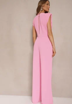 Różowy Kombinezon Bez Rękawów z Szeroką Nogawką i Marszczeniem Sepellia