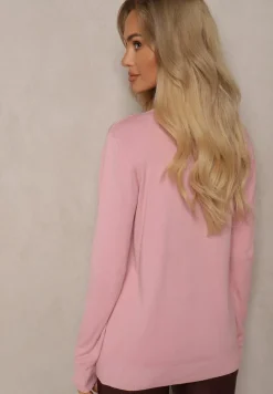 Różowy Minimalistyczny Sweter z Dekoltem w Kształcie Litery V Sinnovae