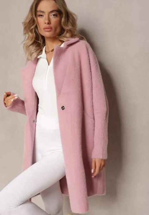 Różowy Płaszcz z Bawełną Oversize Brumisia