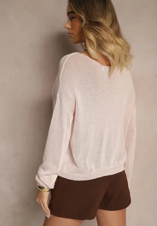 Różowy Sweter Ażurowy z Wiskozy Sanarela