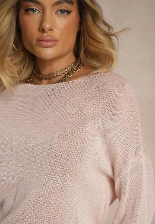 Różowy Sweter Ażurowy z Wiskozy Sanarela