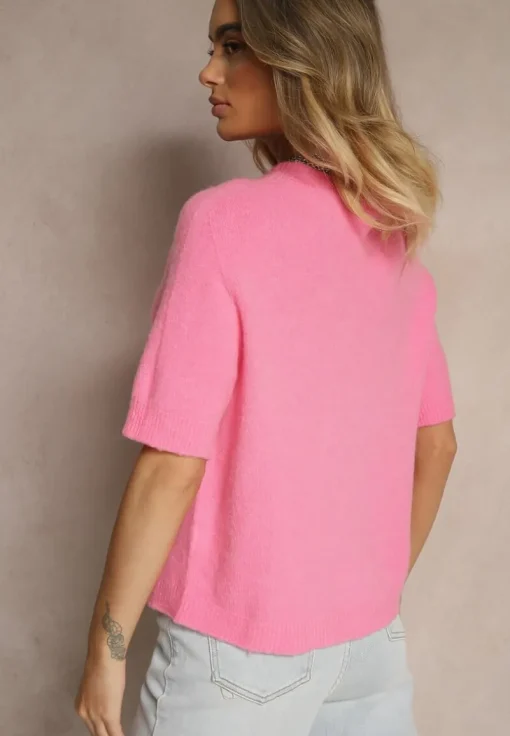Różowy Sweter o Fasonie T-shirtu z Wełną Dannirae