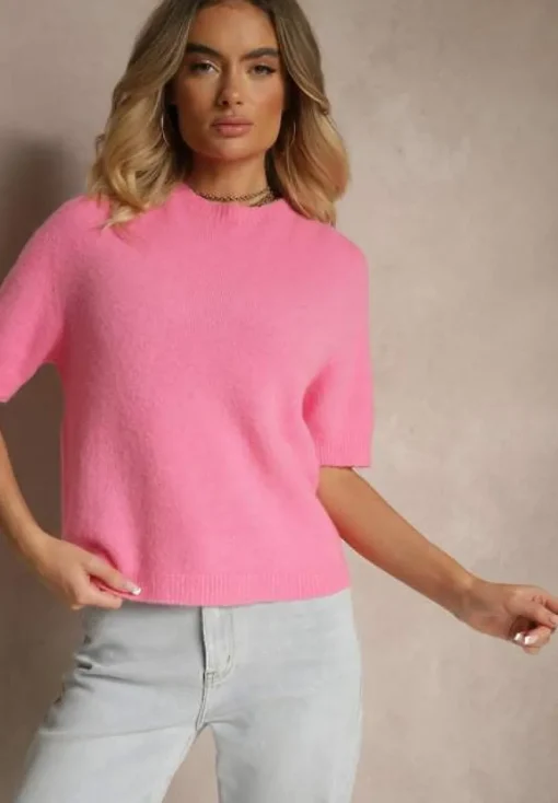 Różowy Sweter o Fasonie T-shirtu z Wełną Dannirae
