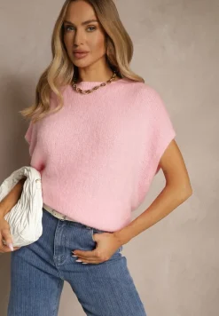 Różowy Sweter z Bawełną w Stylu Nietoperza Nilariella
