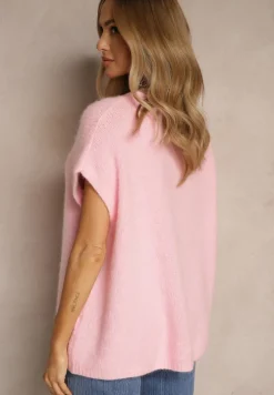 Różowy Sweter z Bawełną w Stylu Nietoperza Nilariella