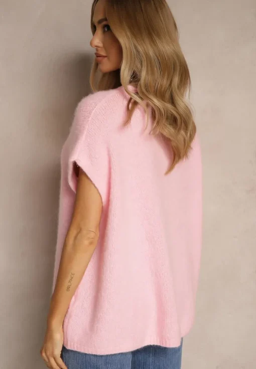 Różowy Sweter z Bawełną w Stylu Nietoperza Nilariella