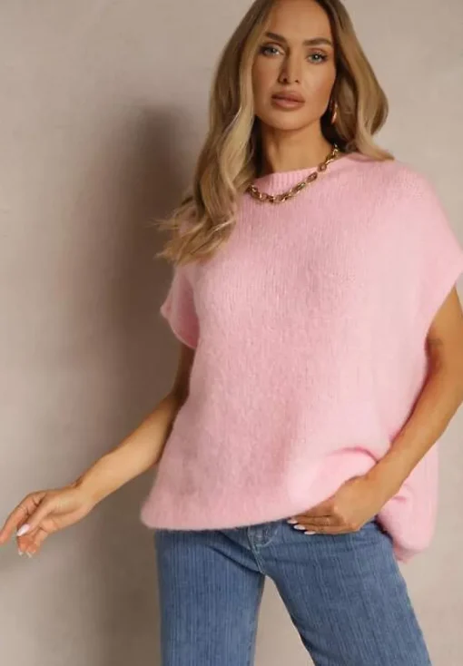 Różowy Sweter z Bawełną w Stylu Nietoperza Nilariella