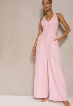 Różowy Taliowany Kombinezon z Guzikami Nilaviella